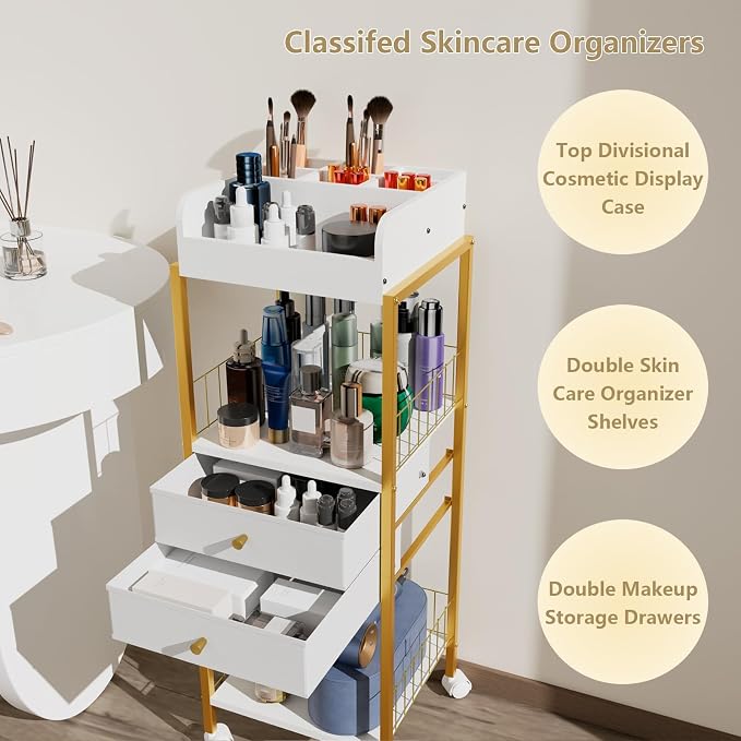 Makeup Organizer Cart Shelf Floor Skincare Organizers Make Up and Station - Image 6