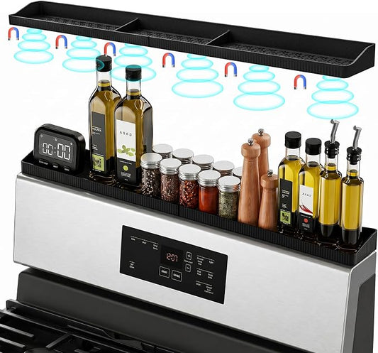 30" Magnetic Stove Top Shelf, Silicone Over the Stove Spice Rack Organizer | by Foeacry