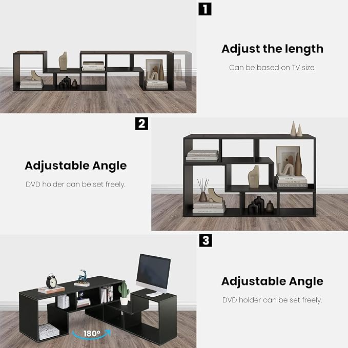 Recaceik Cube Bookshelf 2 Shelf Bookcase L-Shaped TV Console Stand Modern - Image 5