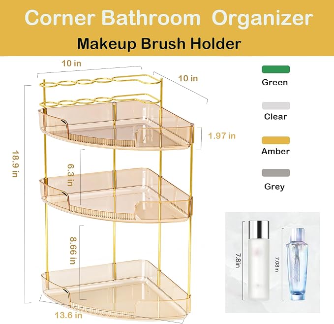 FELIZHOUSE 3-Tier Corner Bathroom Counter Organizer, Bathroom Countertop Shelf - Image 3