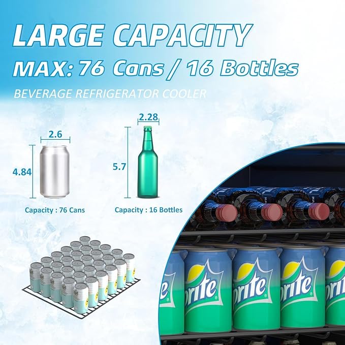 70 Can Freestanding Beverage Refrigerator, 1.6 Cu. Ft Drink Fridge - Image 3