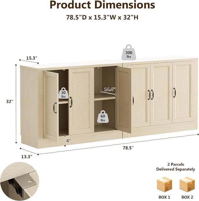 78.5" W Modern Buffet Cabinet, Modular Sideboard Cabinet - Image 2