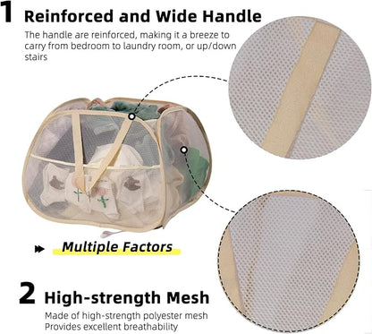 Collapsible Laundry Basket, 90L Mesh Pop-up Hamper - Image 3