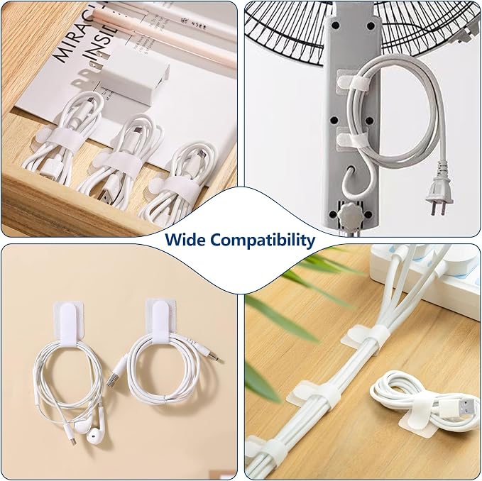 50 PCS Hook and Loop Cable Ties, Under Desk Cable Management, Self Adhesive - Image 8