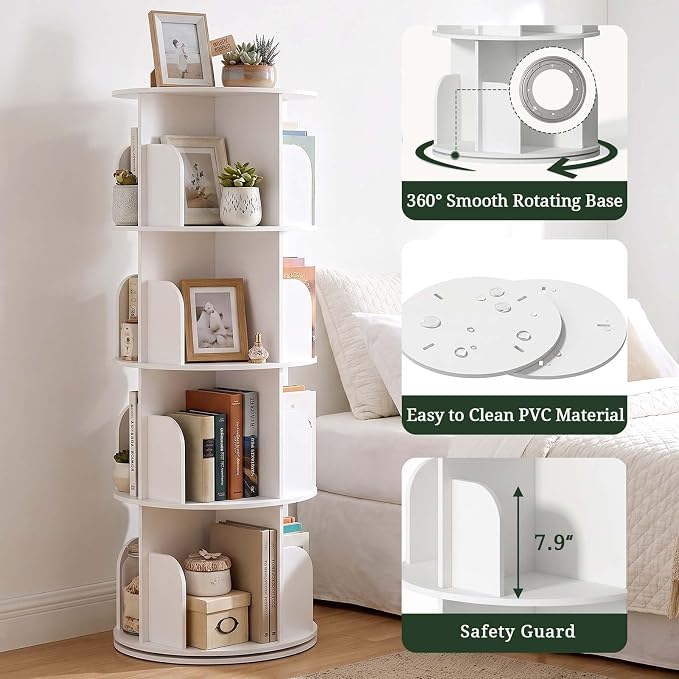 4 Tier Rotating Bookshelf Tower, Round Spinning Bookshelf | 360°revolving - Image 6