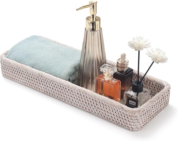Rattan Bathroom Vanity Tray, Toilet Tank Basket Tray by XIMISISE