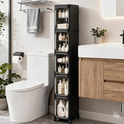 5-Tier Tall Narrow Slim Bathroom Storage Cabinet, Adjustable Shelves, Fits by Lifelongpal