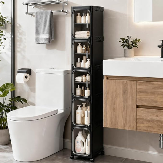 5-Tier Tall Narrow Slim Bathroom Storage Cabinet, Adjustable Shelves, Fits by Lifelongpal