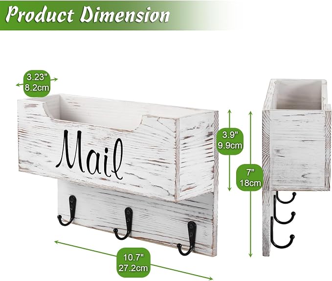 DRASTAR Small Mail Organizer Wall Mounted, Wooden Mail & Key Holder - Image 3