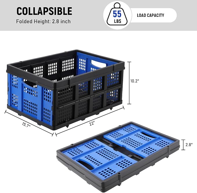 55L Collapsible Crates for Storage, Stackable & Collapsible Milk Crates - Image 6