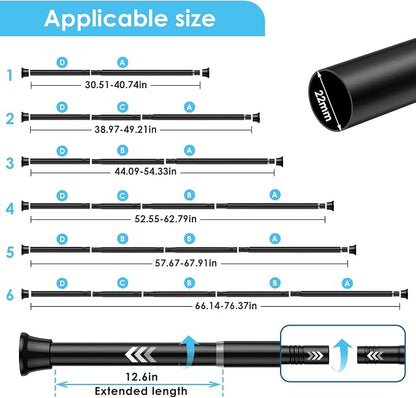 2Pcs Tension Curtain Rod 31 To 76 Inch Black Shower Curtain Rod No Drilling - Image 2