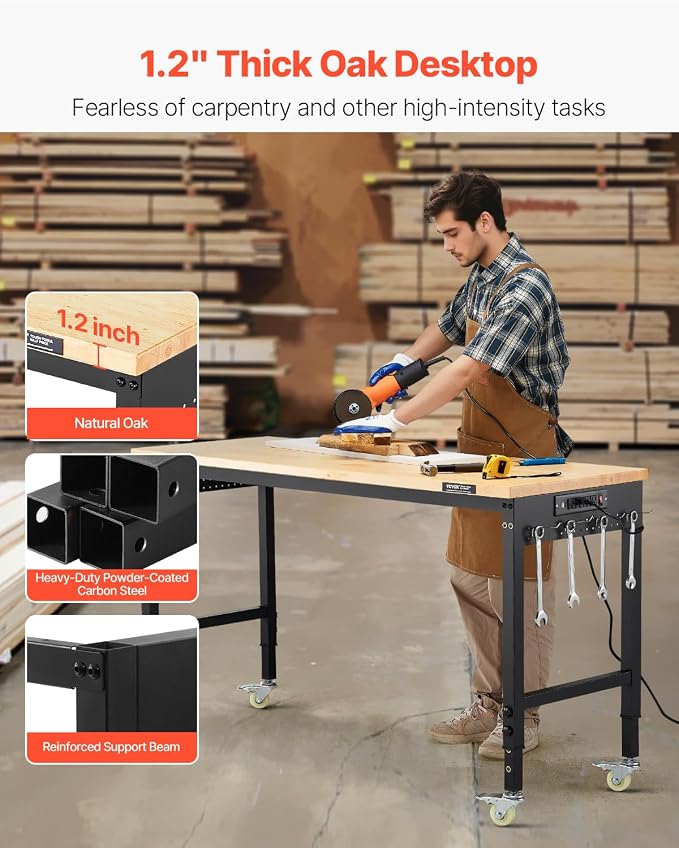 VEVOR Adjustable Workbench, 60 Inch Work Bench - Image 4