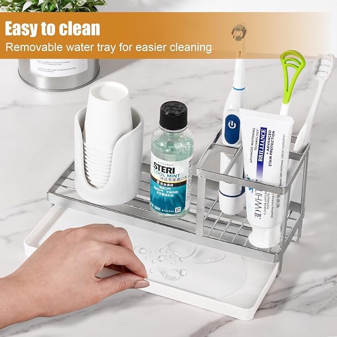 Toothbrush Holders Toothpaste Organizer Bathroom Accessories, 4 Slots, - Image 3