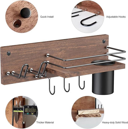 Wooden Hair Dryer Holder Wall Mounted, Bathroom Hair Tool Organizer, Blow Dryer - Image 4