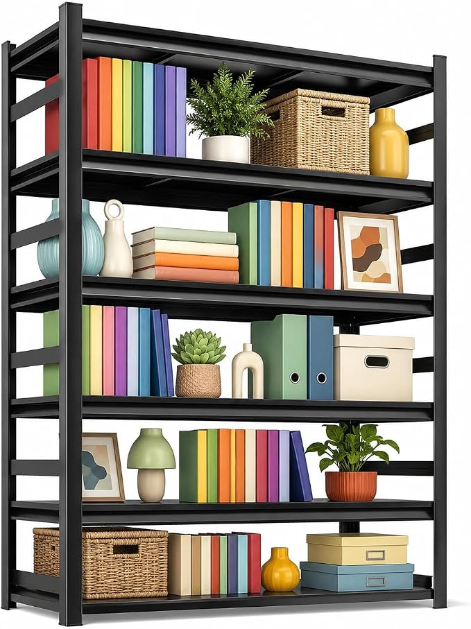 5-Tier Heavy Duty Metal Bookshelf, 2500LBS Adjustable Industrial Bookcase by BEESTMUEBLE