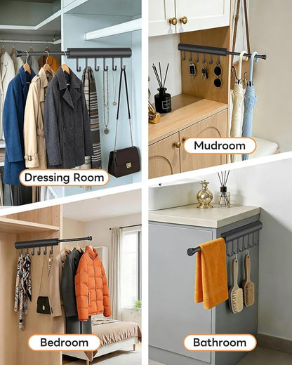Pull Out Valet Rod, 12 Inches, 6 Hooks | Hidden Screw Design - Image 6