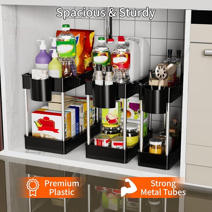 3 Pack Under Sink Organizer Bathroom and Storage Cabinet | 2 Tier - Image 2