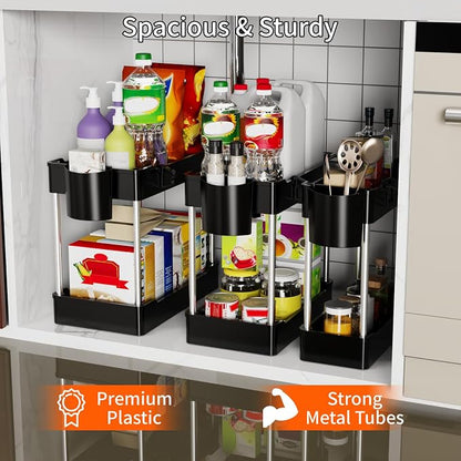 3 Pack Under Sink Organizer Bathroom and Storage Cabinet | 2 Tier - Image 2