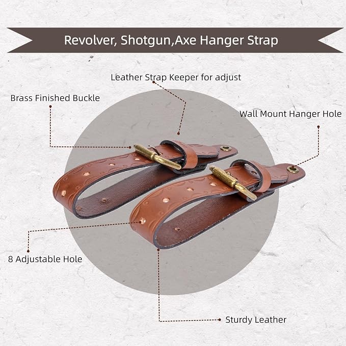 Tourbon Leather Wall Hanging Straps, Buckle Closure - Image 3