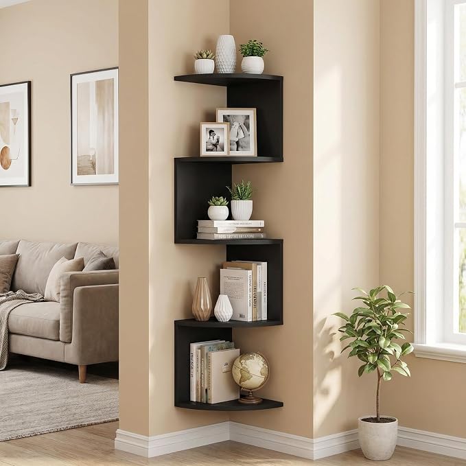 5-Tier Corner Shelf Wall Mount, Screw-Mounted Floating Bookshelf by Frawenleco