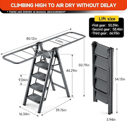 Multi-Functional 5 Step Ladder Used as Clothes Drying Rack, Sturdy Carbon Steel - Image 2