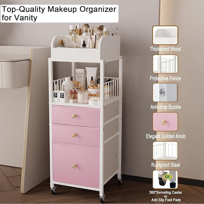 Makeup Organizer Cart with Drawers, Make up Organizers - Image 5