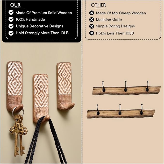 Indian Shelf 150 Pieces Bulk Wood Adhesive Wall Hooks – Wholesale Boho Peel and - Image 5