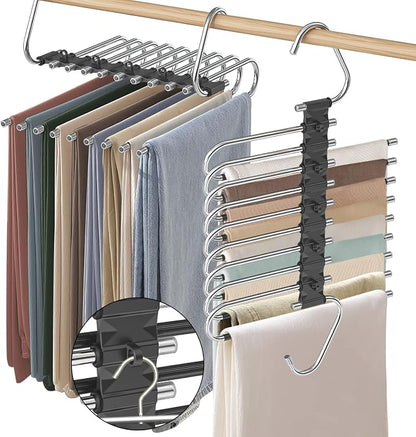 Upgrade 9 Layers Pants Hangers Space Saving, 2 Pack Non Slip Stainless Steel by Besslly
