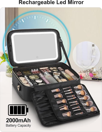 Relavel Travel Makeup Bag With LED Mirror, 16.2" Large Makeup Train Case - Image 5