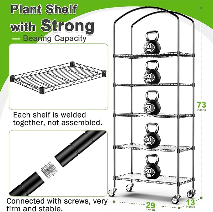 5-Tier Greenhouse with Caster Wheel, Each Shelf Height Adjustable Metal Plant - Image 2
