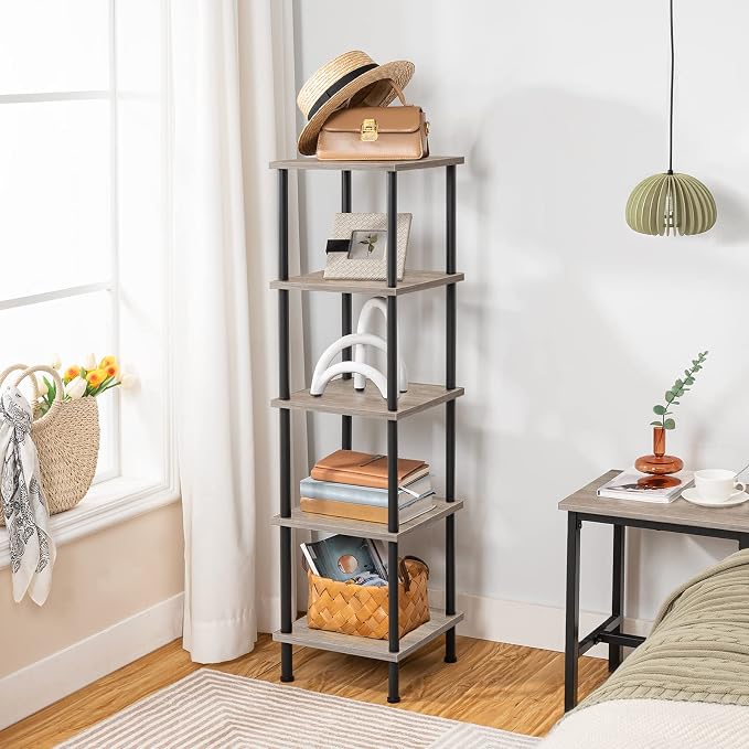 HOOBRO 5-Tier Corner Shelf Stand, Corner Square Rack Display Shelf, Tall - Image 6