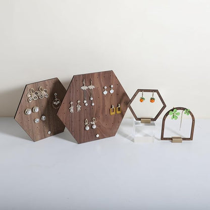 GemeShou Hexagonal Earring Organizer stand, Walnut Plywood Jewelry Display Board - Image 4