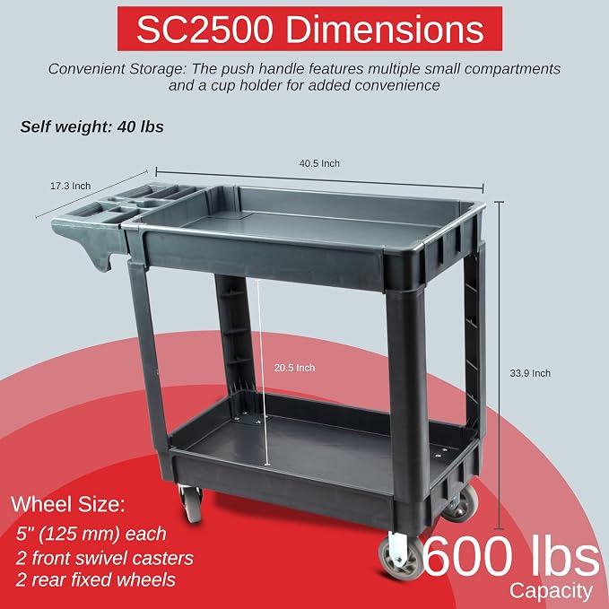 Heavy Duty Rolling Utility Service PP Cart - Image 5