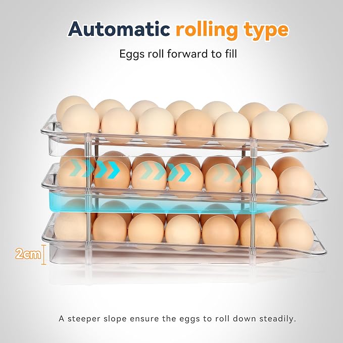 Refrigerator Egg Holder, Self-Rolling Refrigerator Egg Container, Stackable Egg - Image 6