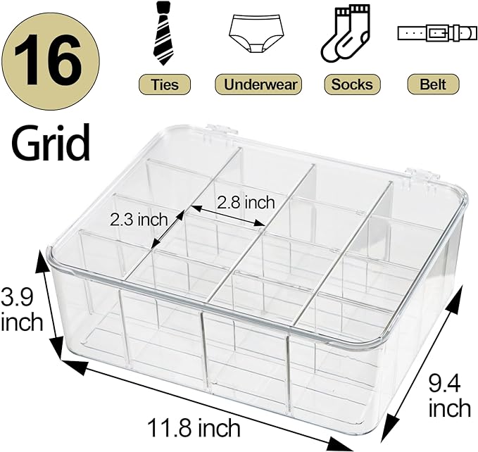 ZEXALOR Socks Underwear Drawer Organzier Dividers, 16 Compartment Removable - Image 3
