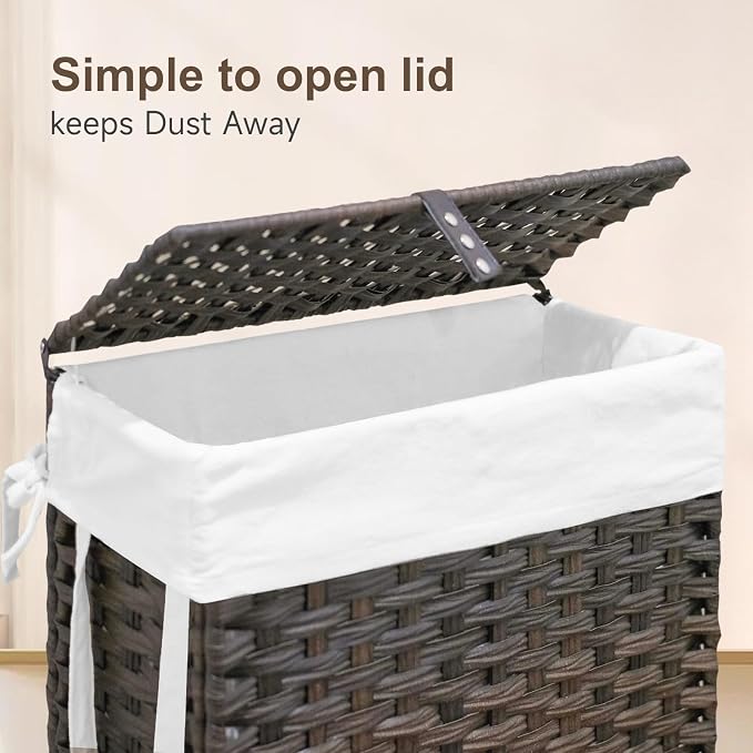 88L Slim Laundry Hamper with Wheels, 23.3 Gallon Rolling Laundry Basket with Lid - Image 5