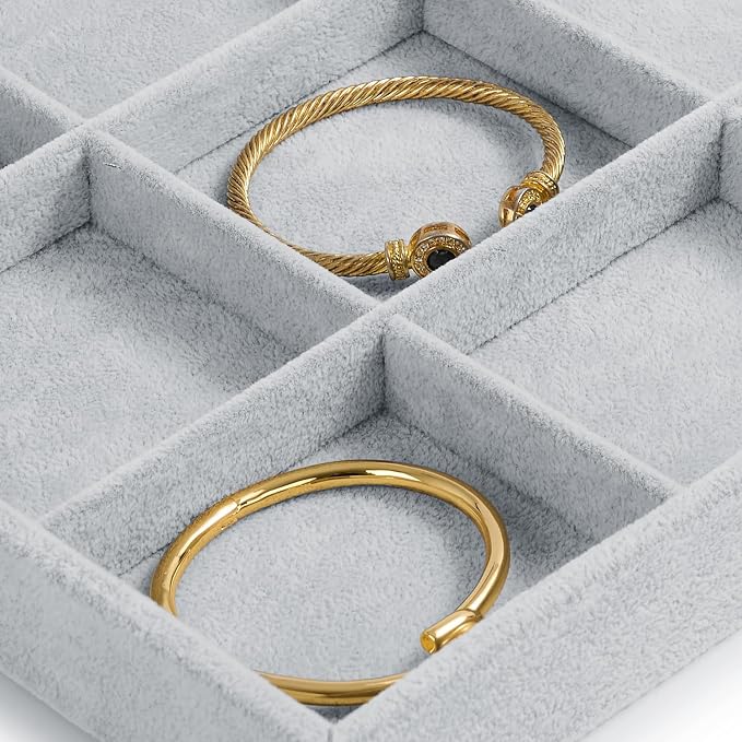 Oirlv Velvet Stackable Jewelry Display Trays 12 Grids Rings Earrings Bracelet - Image 6