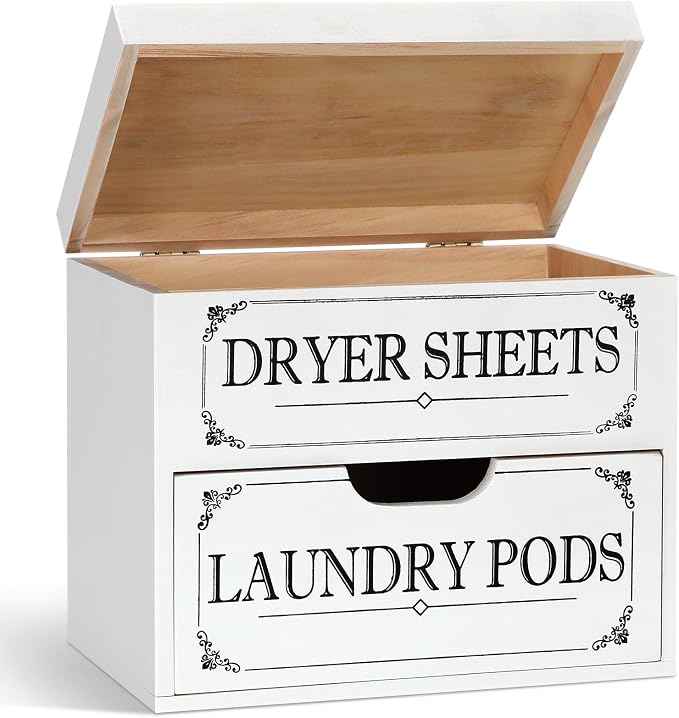 Tatuo Dryer Sheet Holder with Hinged Lid Farmhouse Dryer Sheet Dispenser Rustic by Tatuo