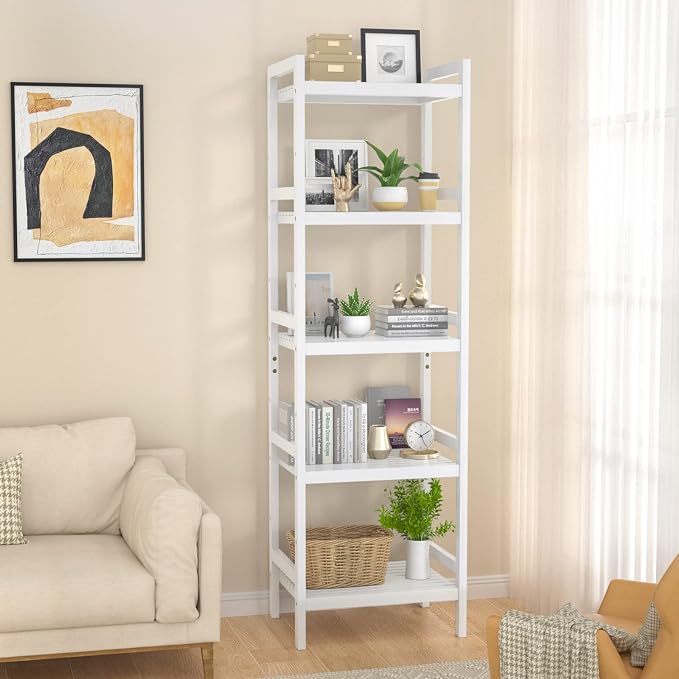 Homykic Bamboo Bookshelf, 5-Tier Narrow 55.9” Adjustable Book Shelf Bookcase - Image 2