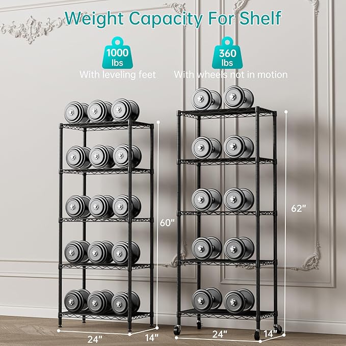 SINGAYE 5 Shelves Storage Shelf Wire Closet Bathroom Organizers Metal Pantry - Image 3
