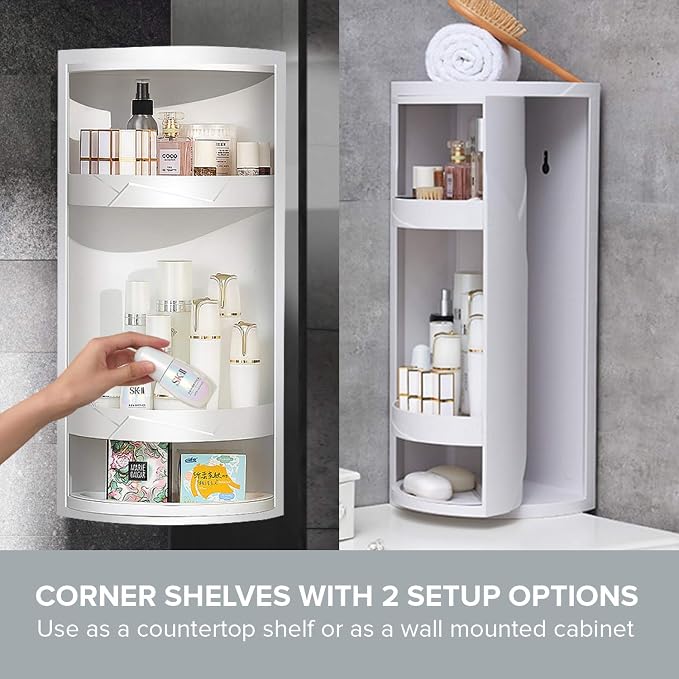 Bathroom Storage Corner Vanity Cabinet 24"x8.75"x8.75" Space Saver Rotating - Image 6