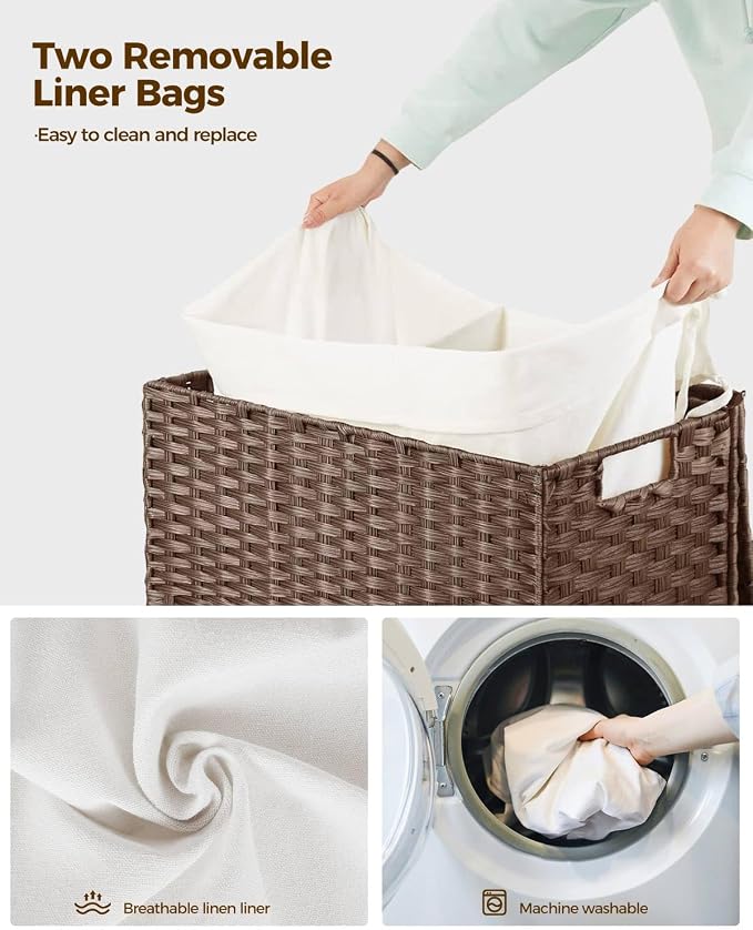 Greenstell Laundry Hamper with Wheels, No Install Needed, 110L Divided - Image 4