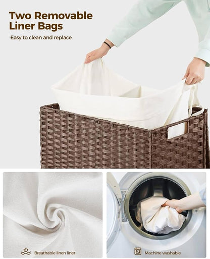 Greenstell Laundry Hamper with Wheels, No Install Needed, 90L Divided Handwoven - Image 5