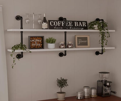 HDDFER Industrial Pipe Shelving Rustic White Pipe Wall Shelves Industrial - Image 4