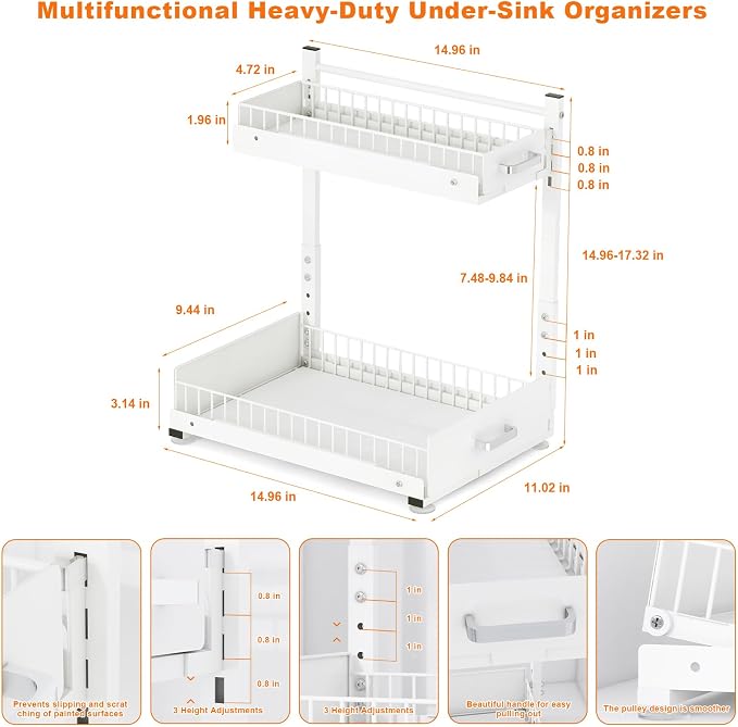 Under Sink Organizer, 2 Tier Slide Out Kitchen Cabinet Organizers - Image 3
