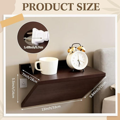 2 Pack 13 x 7 x 5.5 Inch Floating Nightstand Wooden Bedside V Shape Wall Shelf - Image 2