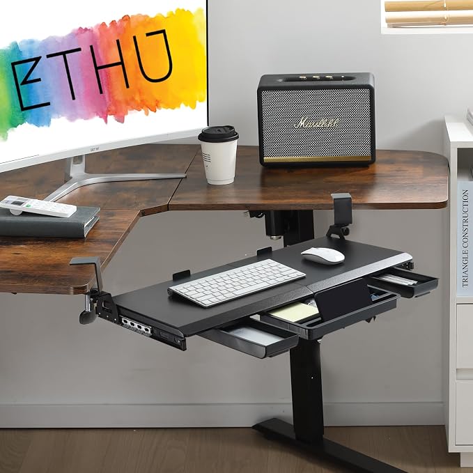 ETHU Keyboard Tray Under Desk, Ergonomic Corner Keyboard Tray - Image 7