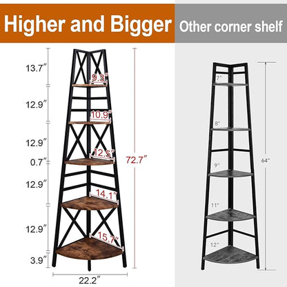 HOMBAZAAR 72 Inch Tall Corner Shelf, 5 Tier Corner Ladder Bookshelf, Tall - Image 8