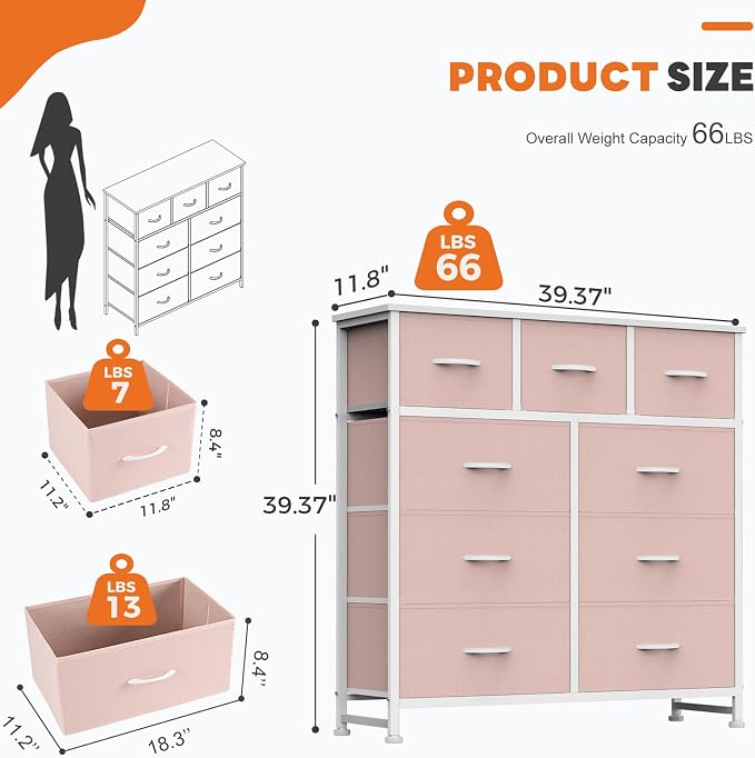 Sweetcrispy 9 Drawer Fabric Dresser Storage Tower - Image 3