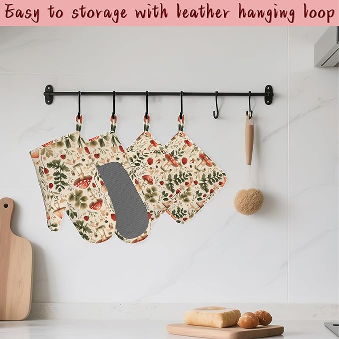Red Mushroom Forest Strawberry Silicone Oven Mitts and Pot Holders, - Image 5